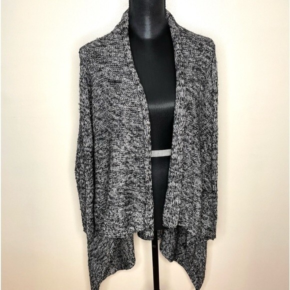 Fenn Wright Manson Sweater Cardigan Metallic Open Waterfall Black Gray Large - Picture 1 of 7